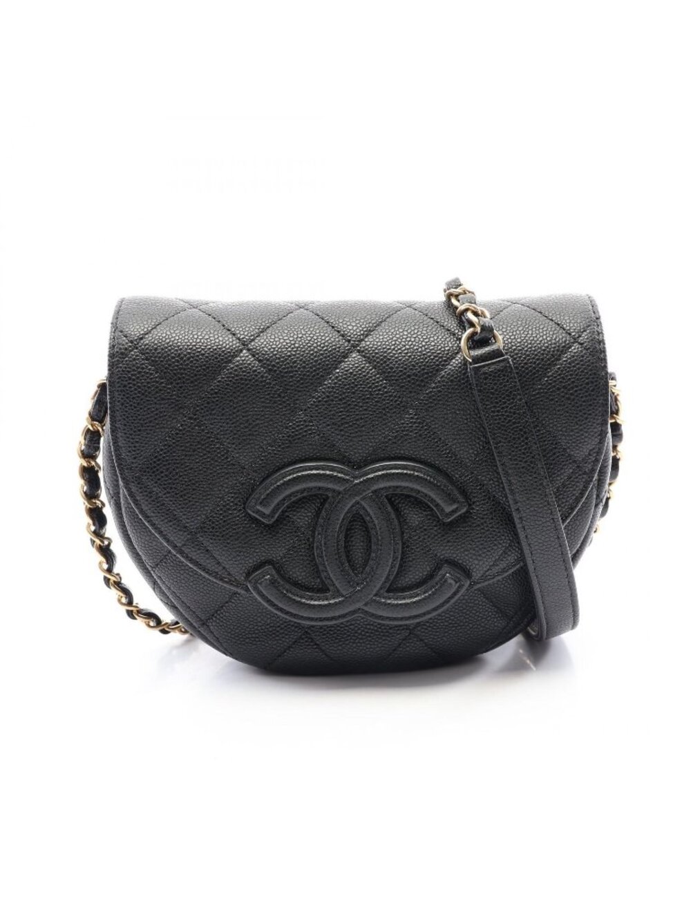Chanel Shoulder Bag Quilted Mini Messenger Black Caviar Leather